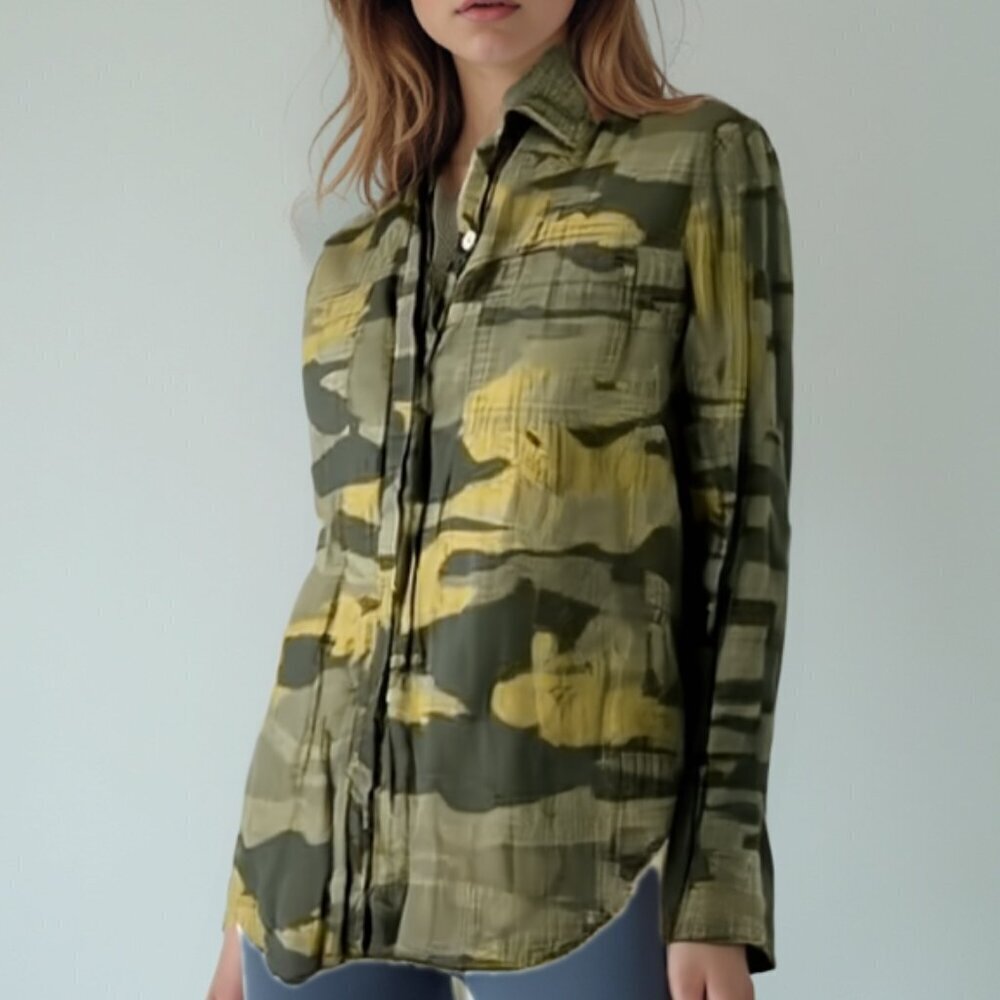 LOVE STITCH Camo Button Down Blouse - Soft Boho Utility Top - Size S❤️